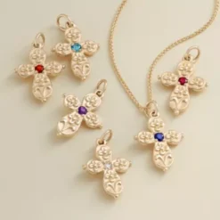 Floret Gemstone Cross Charm -Fashion Accessories CM 5794 14Y gw